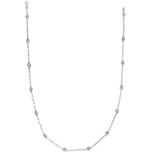 14k White Gold 2 ct tw Diamond Bezel Station Paper Clip Link Necklace
