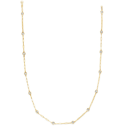 14k Yellow Gold .50 ct tw Diamond Bezel Station Paper Clip Link Necklace