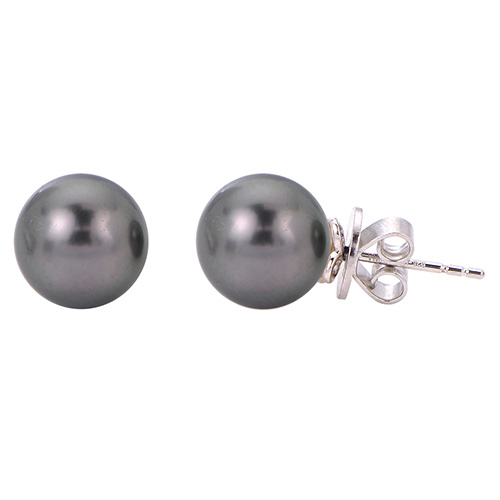 Sterling Silver 9mm Tahitian Pearl Stud Earrings