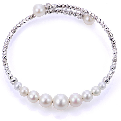 Sterling Silver Freshwater Pearl Cuff Bracelet With Bead Accents