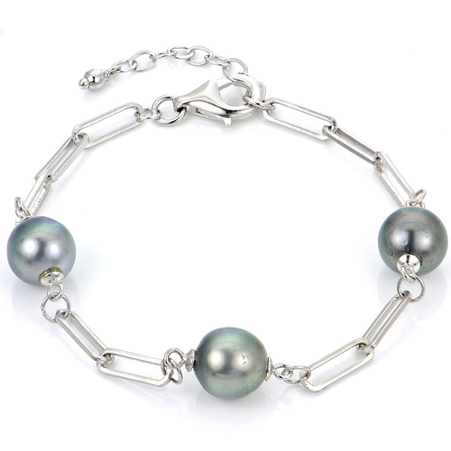 Sterling Silver 9mm Tahitian Pearl Paperclip Link Bracelet