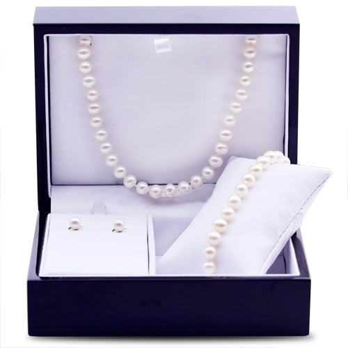 Sterling Silver Freshwater Cultured Pearl Bracelet Earrings Necklace Gift Set