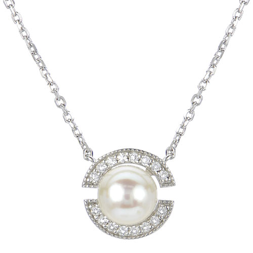 Sterling Silver Freshwater Cultured Pearl Necklace With White Topaz Accents
