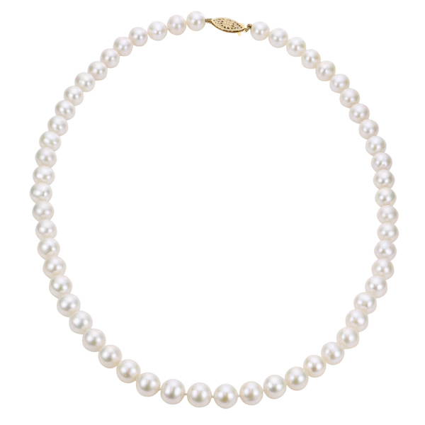 14k Yellow Gold 30in Freshwater Cultured Pearl Strand Necklace 8mm AA Quality