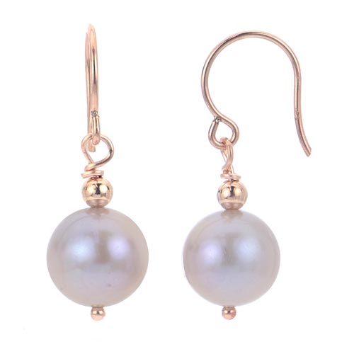 14k Rose Gold 10mm Lavender Freshwater Cultured Pearl Dangle Earrings