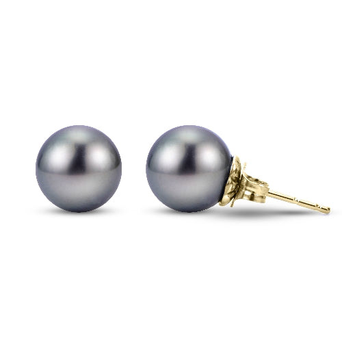14k Yellow Gold 9mm Tahitian Pearl Stud Earrings A Quality