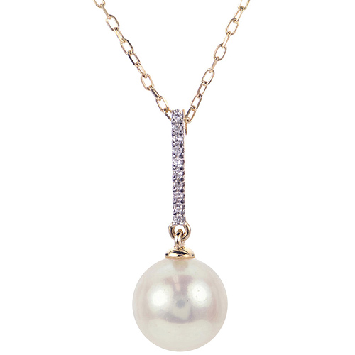 14k Yellow Gold 9mm Freshwater Cultured Pearl and Diamond Bar Necklace