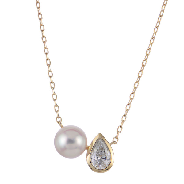14k Yellow Gold 7mm Akoya Cultured Pearl and .5 ct tw Pear Lab Grown Diamond Necklace