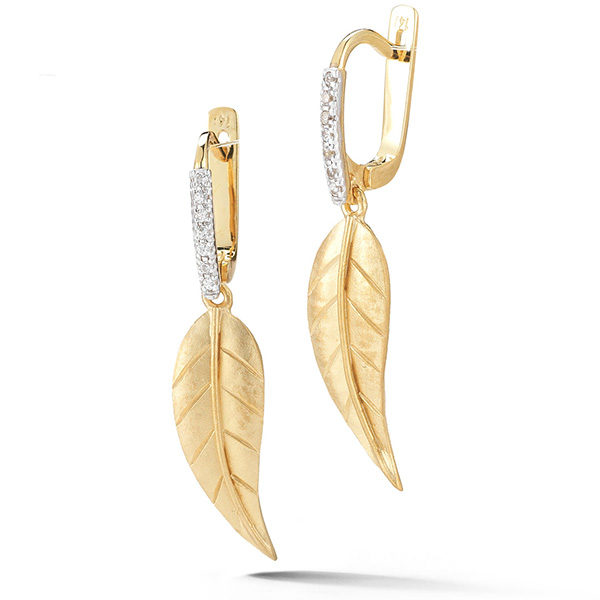 White Gold Stud Leaves Earrings, Gold Nature Leaves earrings | Benati
