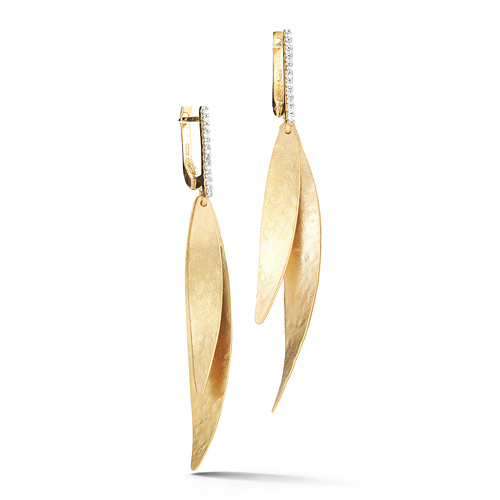 I. Reiss 14k Yellow Gold .15 ct tw Diamond Leaves Dangle Earrings