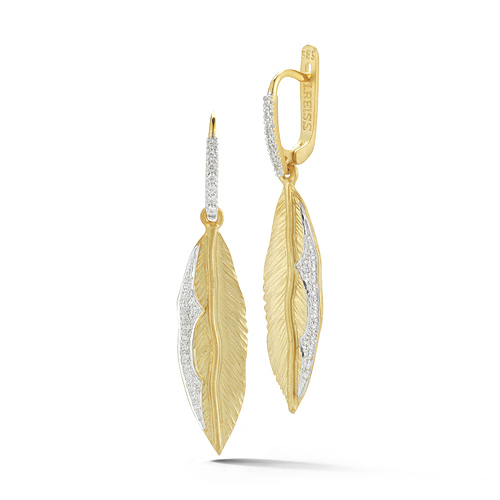 I. Reiss 14k Yellow Gold .30 ct tw Diamond Feather Dangle Earrings