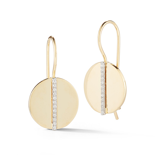 I. Reiss 14k Yellow Gold .15 ct tw Diamond Pave Disc Dangle Earrings