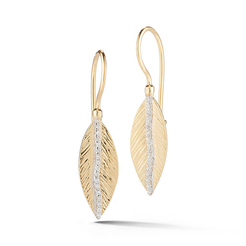 I. Reiss 14k Yellow Gold .20 ct tw Diamond Feather Dangle Earrings