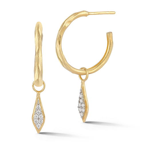 I. Reiss 14k Yellow Gold .30 ct tw Diamond Textured Hoop Earrings With Marquise Charms