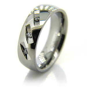 7mm Domed Titanium Ring with Diamonds