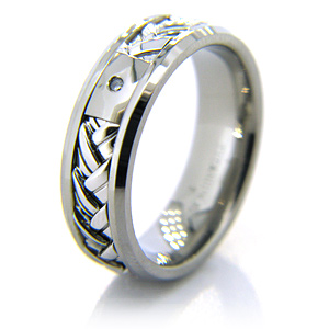 6mm Titanium and Silver Braid Ring with Diamond