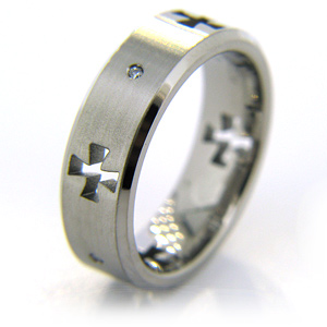 7mm Brushed Titanium Ring with Diamonds and Crosses