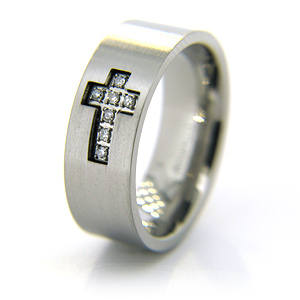 8mm Titanium Diamond Cross Ring