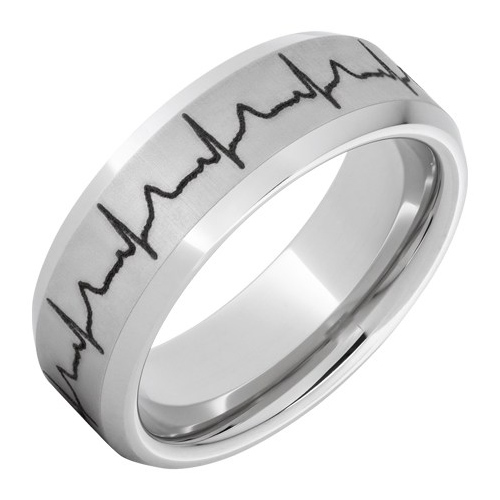 Titanium 8mm Heartbeat Ring with Beveled Edges