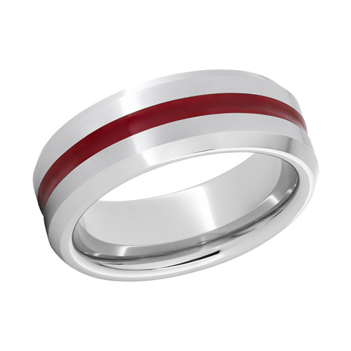 Titanium 8mm Red Line Ring with Beveled Edges
