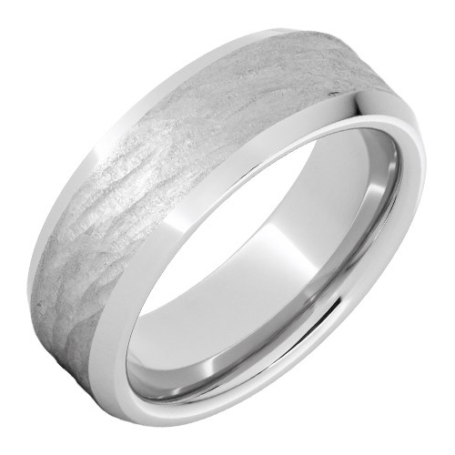 Titanium 8mm Bark Finish Ring with Beveled Edges