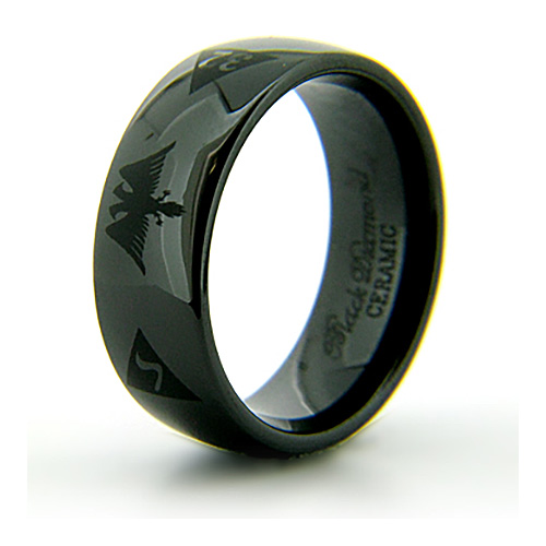 8mm Domed Black Ceramic Scottish Rite Eagle Ring