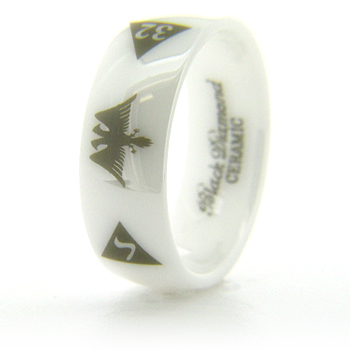 8mm Domed White Ceramic Scottish Rite Eagle Ring