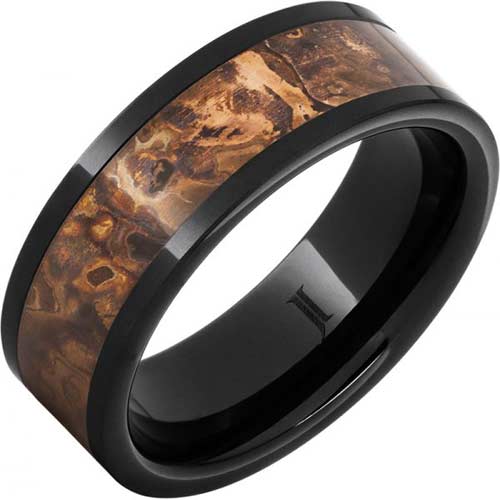 Black Ceramic Ring with Distressed Copper Inlay 8mm