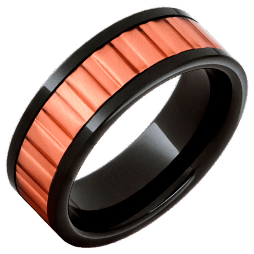 Black Ceramic Ring with a New Jersey Pattern Copper Inlay 8mm