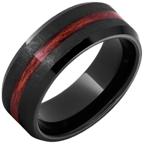 Black Ceramic Ring with Cabernet Barrel Inlay and Grain Finish 8mm