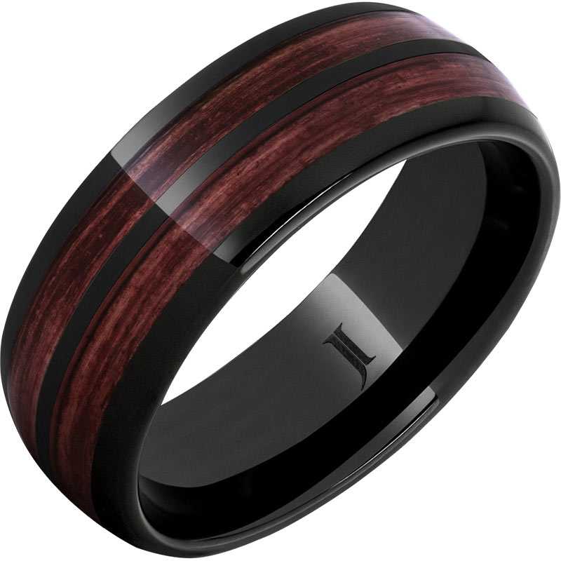 Black Ceramic Ring with Cabernet Barrel Inlays 8mm