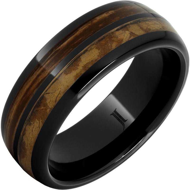 Black Ceramic Ring Bourbon and Natural Cigar Inlay