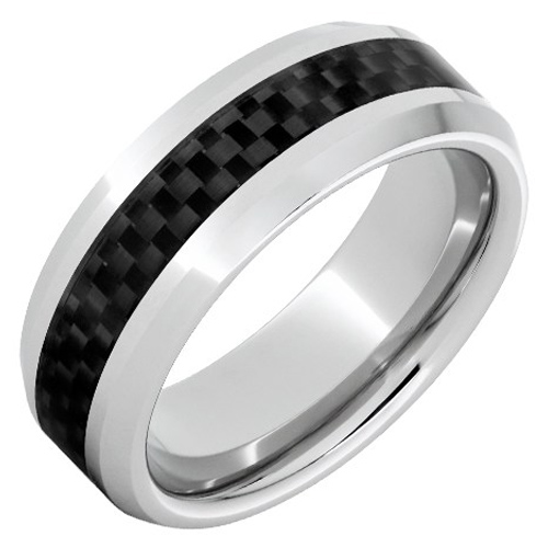 Serinium Ring with Black Carbon Fiber Inlay Beveled Edges 8mm