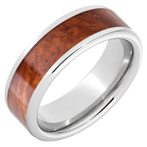 Serinium Ring with Amboyna Burl Wood Inlay 8mm