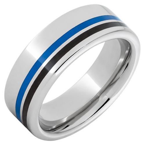 Serinium Ring with Blue and Black Enamel Inlays 8mm