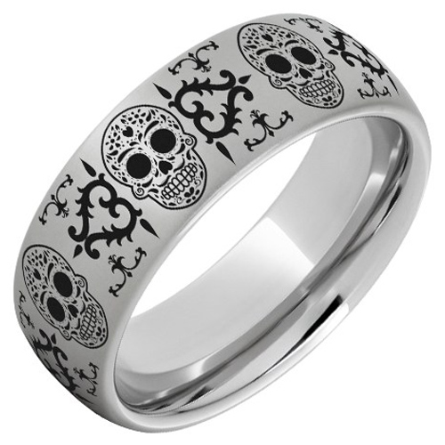 Serinium Ring with Calavera Day of the Dead Laser Engraving 8mm