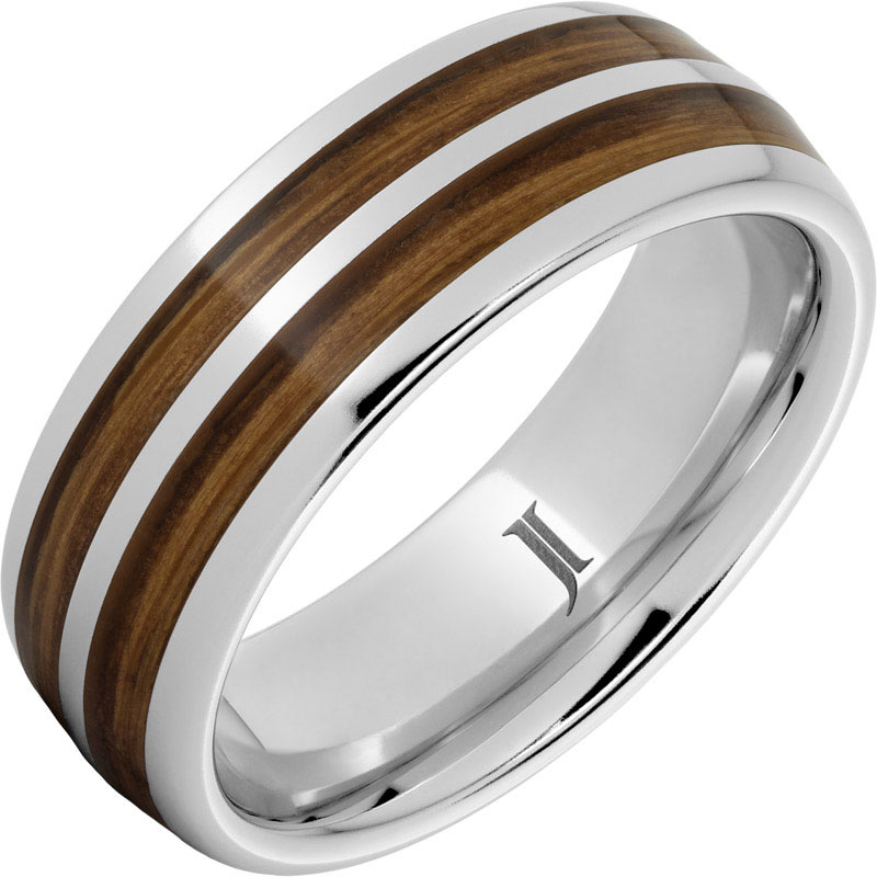Serinium Ring with Double Bourbon Barrel Inlays 8mm