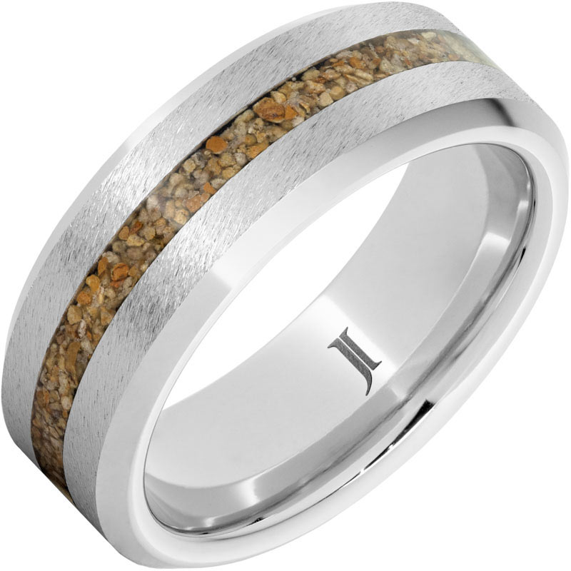 Jurassic Serinium Ring with Brown Dinosaur Fossil Bone Inlay 8mm