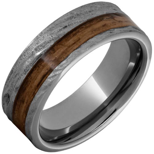 Tungsten Ring with Bourbon Barrel Wood Inlay and Bark Finish 8mm