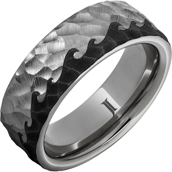 Dark Waves Rugged Tungsten Ring with Hammered Finish 8mm