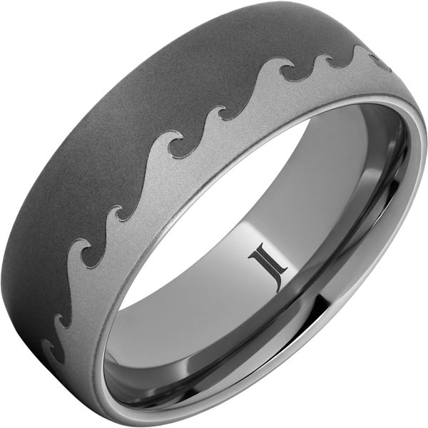 Rugged Tungsten Surf's Up Waves Ring with Sandblast Finish 8mm
