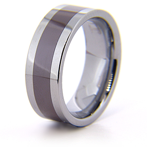 8mm Pipe Cut Tungsten Ring with Coffee Tungsten Inlay