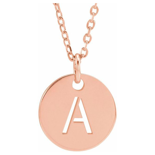 14k Rose Gold Cut-out Initial A Disc Necklace