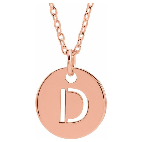 14k Rose Gold Cut-out Initial D Disc Necklace