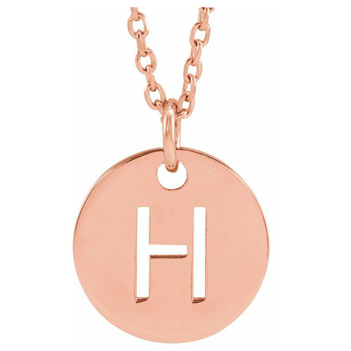 14k Rose Gold Cut-out Initial H Disc Necklace