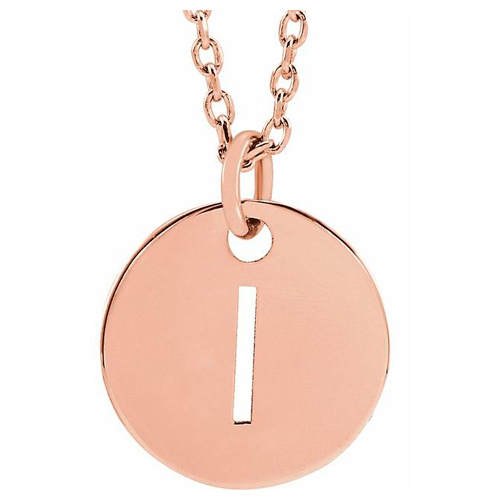 14k Rose Gold Cut-out Initial I Disc Necklace