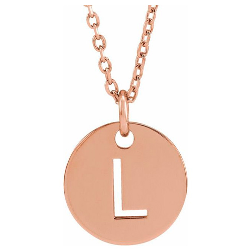 14k Rose Gold Cut-out Initial L Disc Necklace