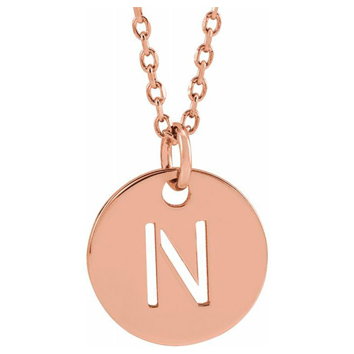 14k Rose Gold Cut-out Initial N Disc Necklace