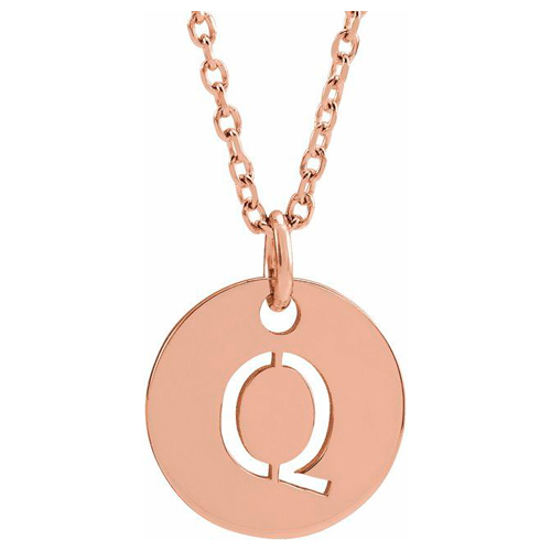 14k Rose Gold Cut-out Initial Q Disc Necklace