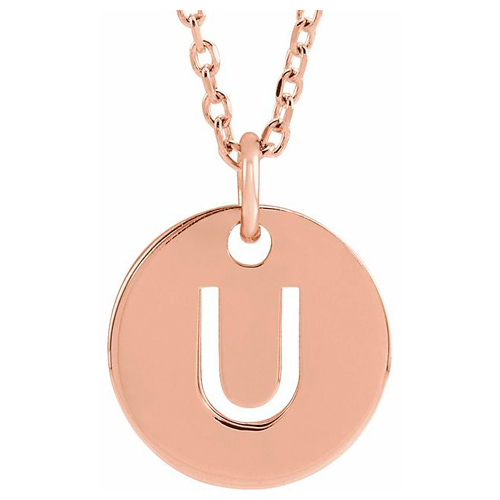14k Rose Gold Cut-out Initial U Disc Necklace